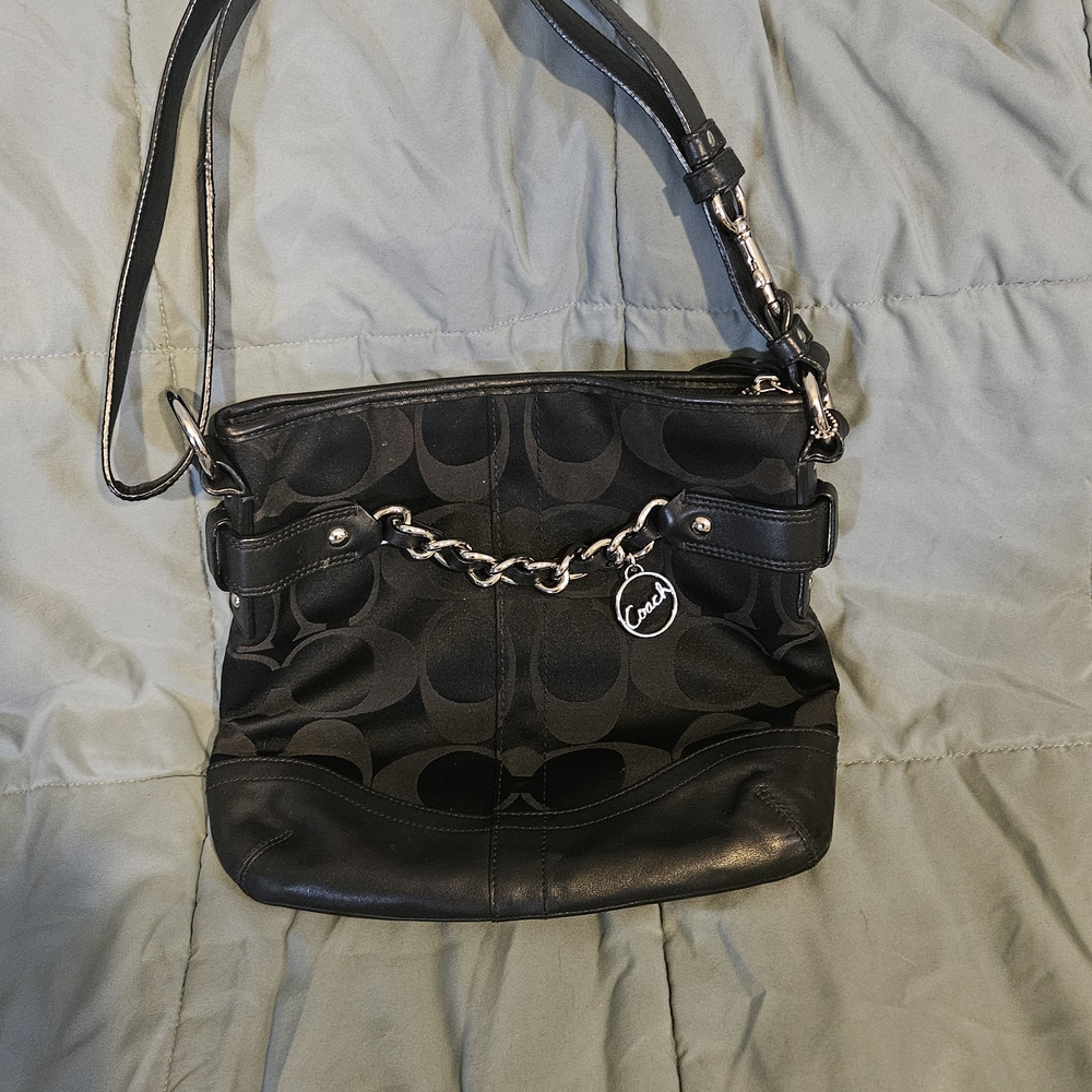 Coach Black Signature Jacquard Chain-Accent Shoulder Bag